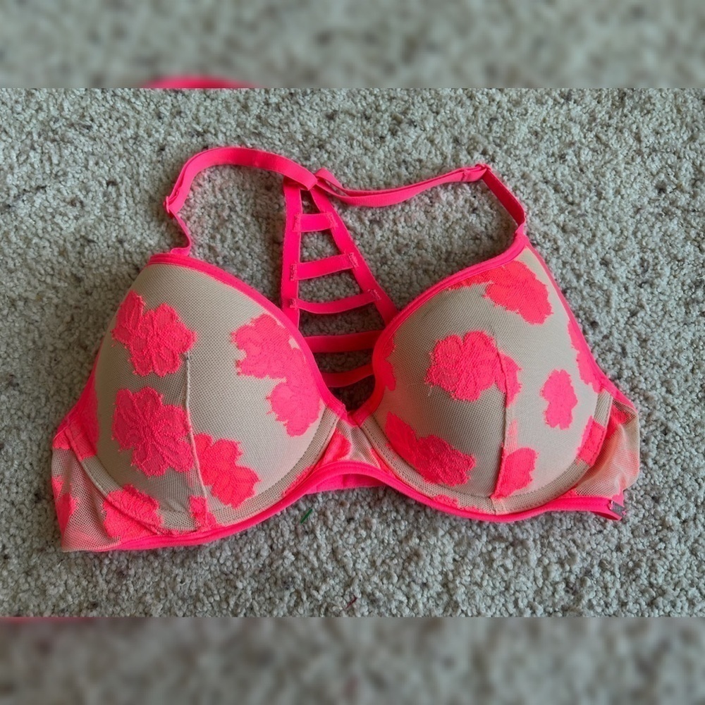 PINK Victoria's Secret Neon Pink Floral Bra